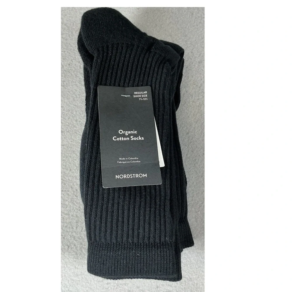 Nordstrom Organic Cotton Rib Crew Socks Black Regular 7.5-12.5 Unisex NWT